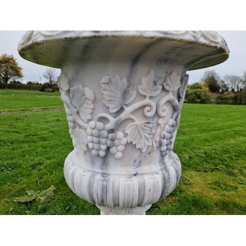 25 - Star Lot:  A super pair of Very heavy Italian marble garden urns., with Grapes and Vines in relief. ... 