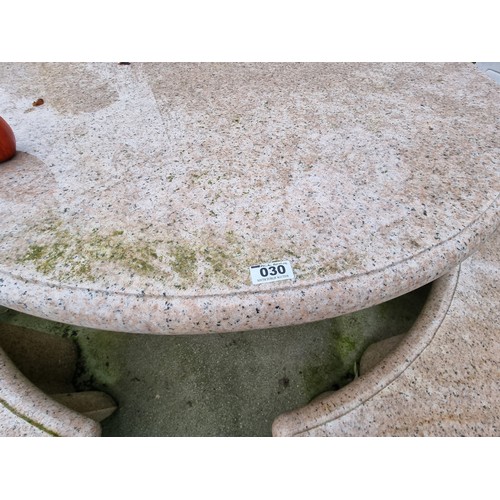 30 - A stunning carved solid granite circular table with two matching curved benches. Really lovely pink ... 