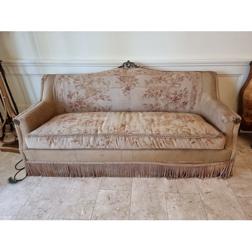 46 - An antique three-seater Silk sofa with a single large seat cushion, with needlepoint upholstery and ... 