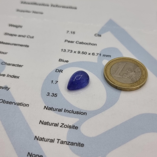 33 - An extremely pretty natural pear shaped tanzanite stone. Weight 7.15cts. A natural tanzanite from Ta... 