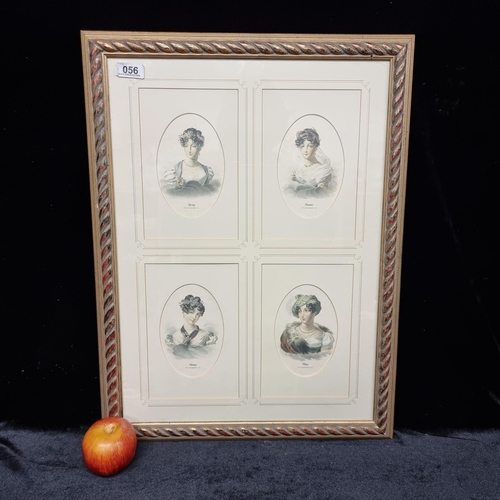 56 - Set of four framed vintage prints, showing the four seasons by Grafiche Tassotti.