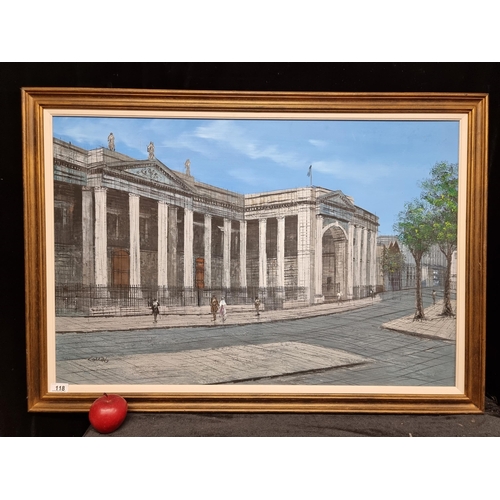 118 - Star Lot :A very large original oil on canvas showing the Irish Parliament building in an expressive... 