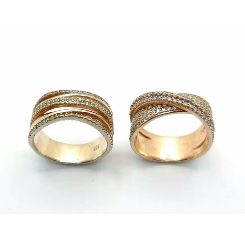 Two sterling silver gold toned gemset rings. Ring sizes Q, total weight 12.5g.