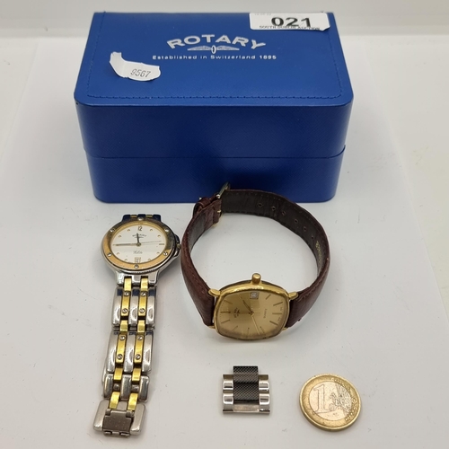 21 - Two rotary wrist watches, including a bi-colour bracelet example together with a nice quartz watch w... 