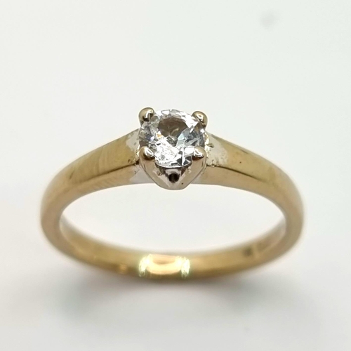28 - A pretty 18ct gold Diamond solitaire ring of .25 carats. Ring size K and weight: 3.20 grams.
