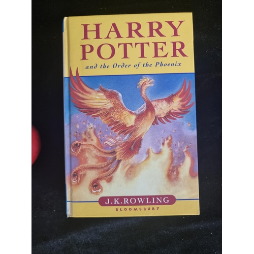 A hard back first edition copy of ''Harry Potter and the Order of the Phoenix'' by J.K. Rowling. Published by Bloomsbury in 2003. ISBN: 0 74 755100 6.