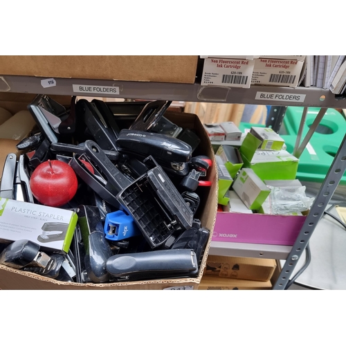 41 - A huge box of high quality staplers and hole punchers by brand Q-Connect. Including approximately te... 