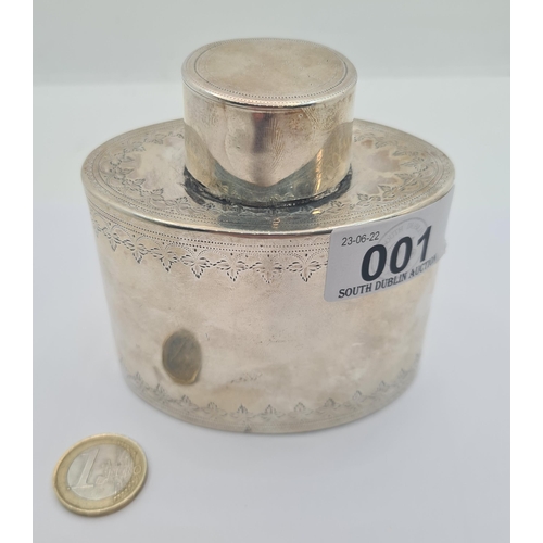 1 - Star Lot: An unusual antique elliptical shaped sterling silver canister. Hallmarked London, 1799. Wi... 