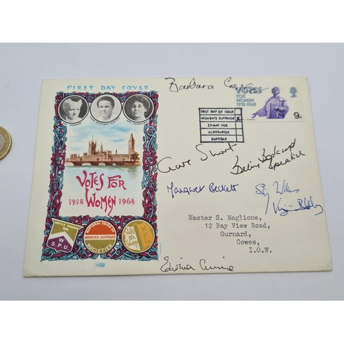 46 - Star Lot : A first day cover relating to Votes for Women dated 1918-1968. Signed by female members o... 