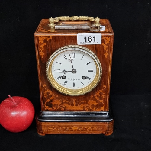 161 - Star Lot : A very elegant vintage Henri Marc French  mantle clock with eight day movement, enamel di... 