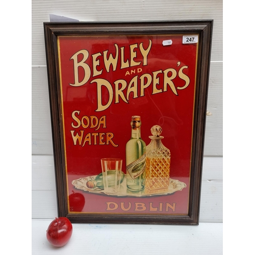 247 - An original vintage advertisement for Bewley and Drapers Soda Water in bright red housed in wooden f... 