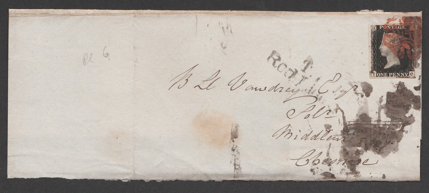 Great Britain, Postal History, 1840 part entire with Penny Black (TC ...