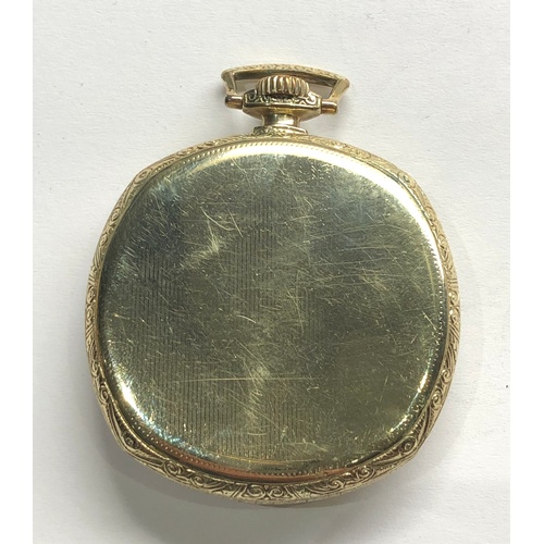49 - art deco 14ct gold filled open faced pocket watch by Studebaker watch winds and ticks good condition... 