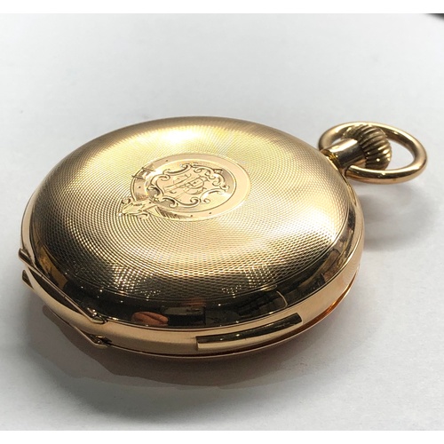 50 - large antique 14ct gold quarter repeater full hunter pocket watch  blue steel hands chimes hours and... 