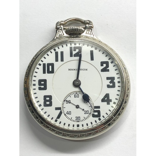 51 - Fine art deco 14ct white gold plated Hamilton watch Co Lancaster  double roller pocket watch in very... 
