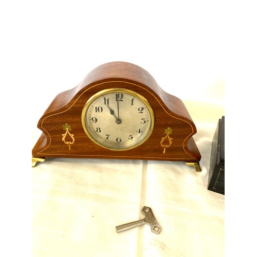 290 - Inlaid mahogany mantel clock and a 2 key whole clock, untested