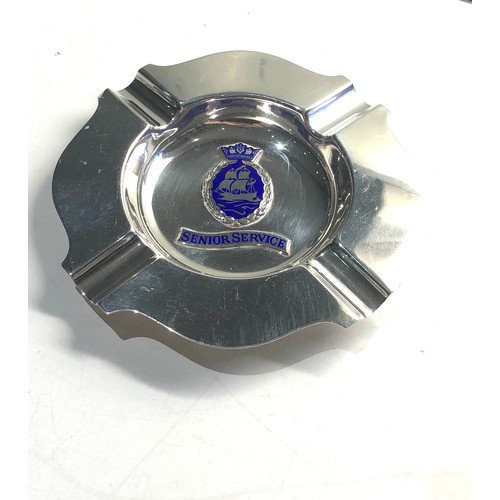29 - Vintage silver ashtray enamel senior service badge Birmingham silver hallmarks weight 117g