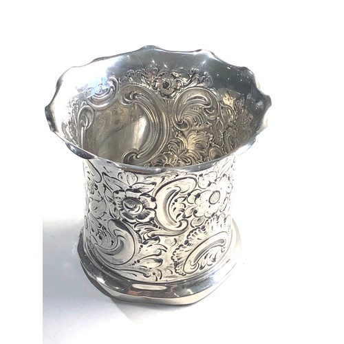 18 - Antique silver floral embossed vase Sheffield silver hallmarks measures approx 9cm dia height 9cm we... 