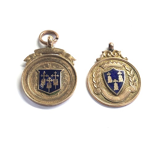 57 - 2 vintage gold & enamel fobs weight 10g