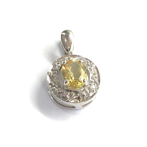 41 - 9ct white gold yellow beryl & white sapphire pendant weight 3.4g