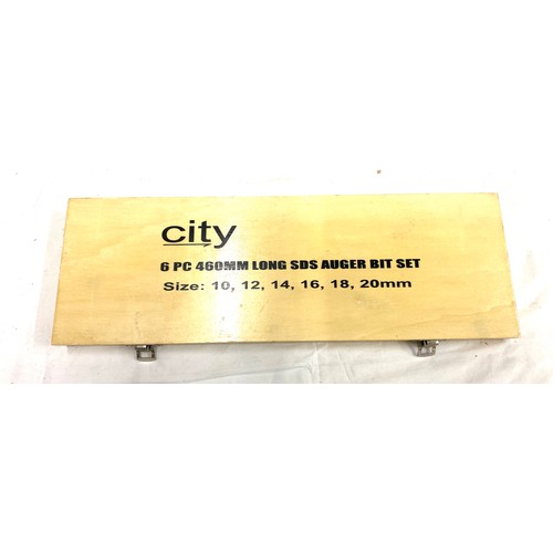 37 - City 6 piece 460mm long sds auger bit set all in wooden case