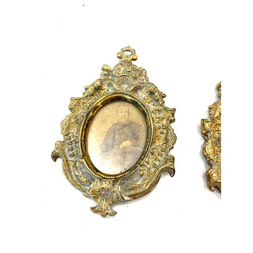 44 - Pair antique brass small ornate picture frames, overall height 6 inches by 3.5inches Width