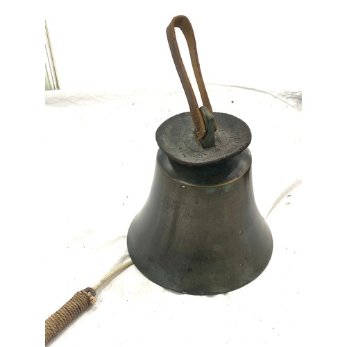 33 - Leather handle vintage school bell, actual bell measures approximately 7 inches
