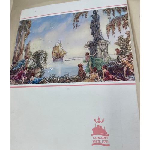 30 - Antique folder containing postcards, menus, phots, from the Cunard line