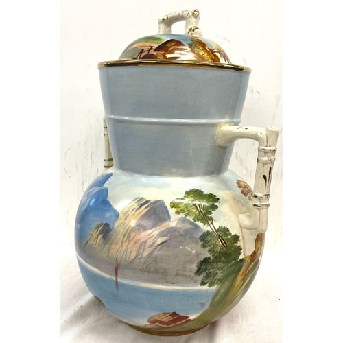 104 - Large hand painted lidded vase, damage to lid which can be seen in images, no makers marks, approxim... 