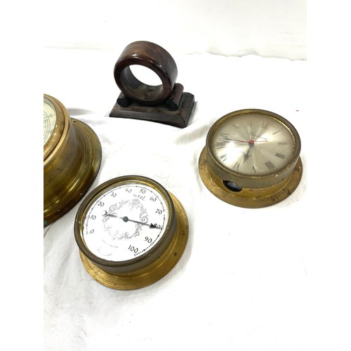 32 - Selection antique and later small brass clocks and barometers
