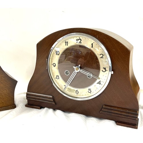58 - 2, Two key hole oak mantel clocks