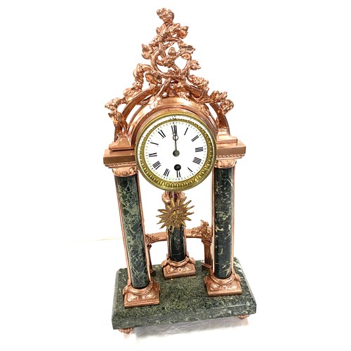 47 - 19th century large marble 1 key hole mantel clock, re coppered measures approx 20