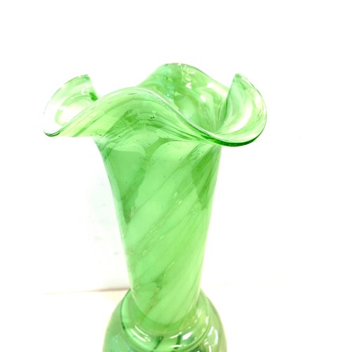 88 - Vintage green glass vase, approximate height 14 inches, possibly Murano