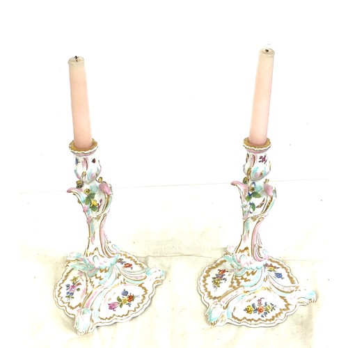 367 - Pair of Two Antique Dresden porcelain candle sticks, over all good condition, height approximately 1... 