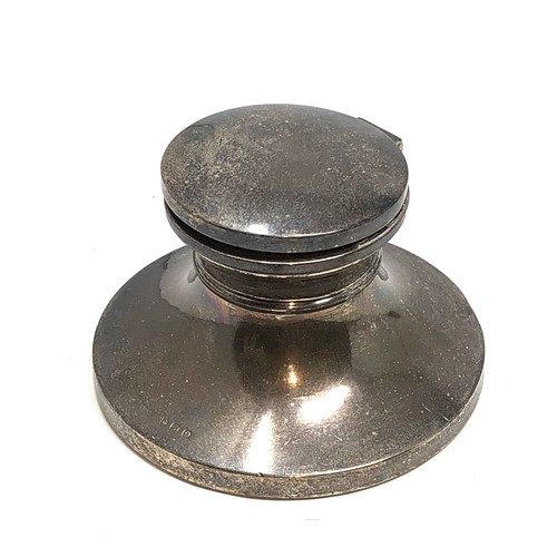 35 - Antique silver desk inkwell with glass liner birmingham silver hallmarks measures approx 11cm dia