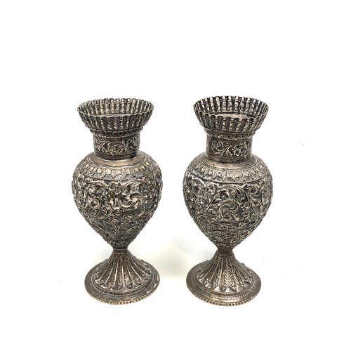 2 - Antique indian silver vases each measure approx 14cm tall total weight 223g
