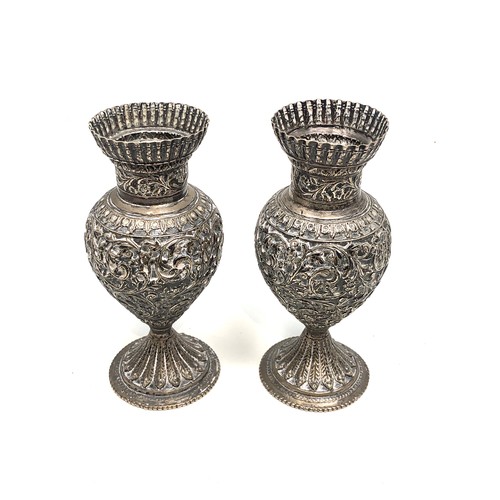 2 - Antique indian silver vases each measure approx 14cm tall total weight 223g