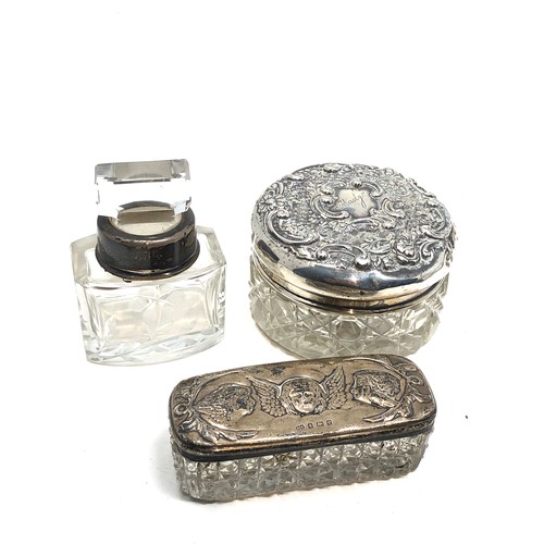 3 - 3 antique silver & cut glass scent bottle & trinket jars