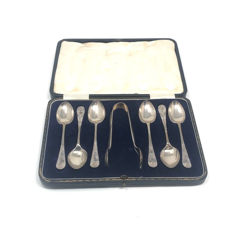 5 - Boxed set of silver tea spoons & sugar tongs Sheffield silver hallmarks weight 98g