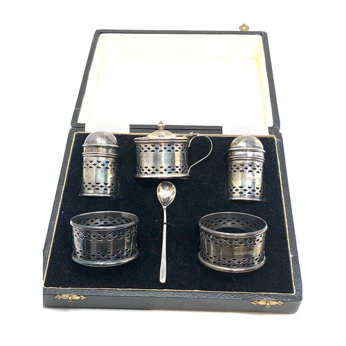 7 - Vintage boxed hallmarked 6 piece silver cruet set & napkin rings birmingham silver hallmarks