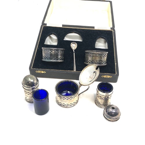 7 - Vintage boxed hallmarked 6 piece silver cruet set & napkin rings birmingham silver hallmarks