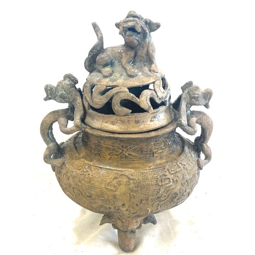 1 - Antique brass incense burner, Chinese marks to base height approx 9.5