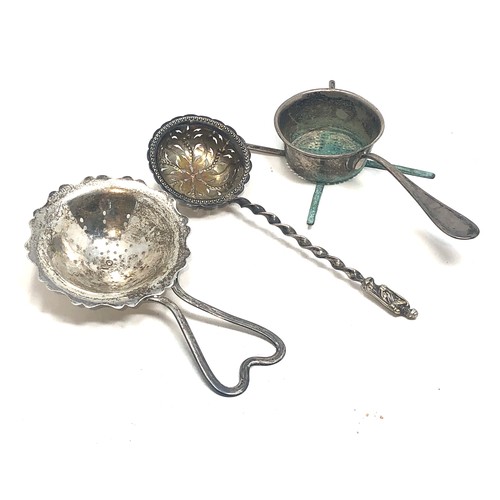 53 - 3 Antique silver tea strainers 2 sterling silver hallmarked the other has 800 silver hallmarks and h... 