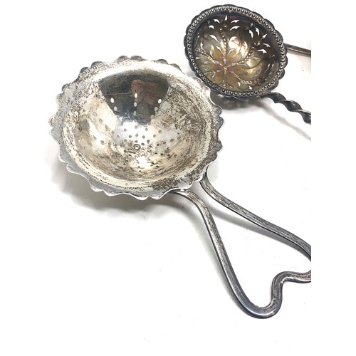 53 - 3 Antique silver tea strainers 2 sterling silver hallmarked the other has 800 silver hallmarks and h... 