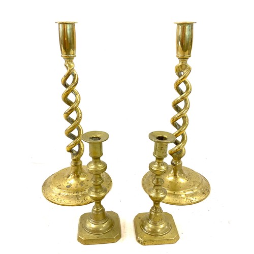 37 - 2 Pairs of brass candle sticks height of the tallest measures approx 12