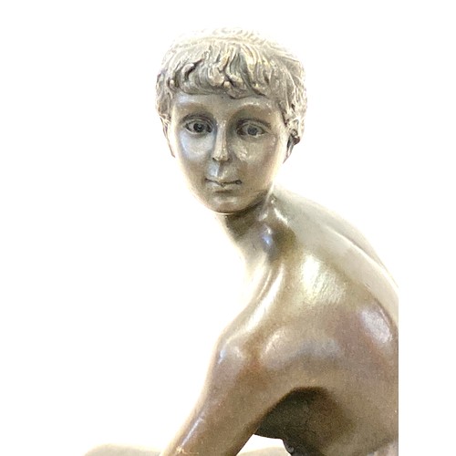 53 - Art Nouveau Bronze Sculpture - Sitting Nude Lady - signed by Peter Breuer on a marble base height 6