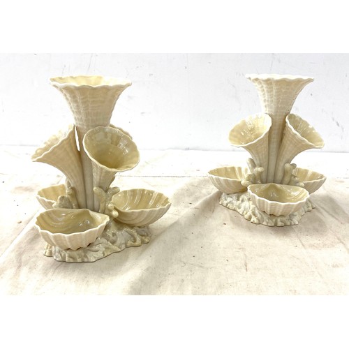 15 - Pair Belleek pottery epergne's, both in good overall condition, approximate height 7 inches