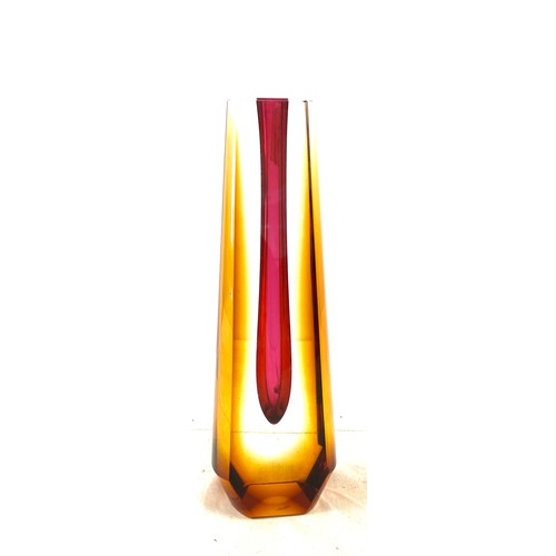 Exbor Czechoslovakian red and orange tall glass vase, good overall condition, approximate height 10 inches