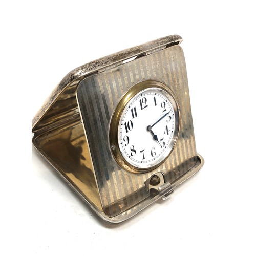 17 - Antique silver cased travel clock Birmingham silver hallmarks the clock is ticking but no warranty g... 