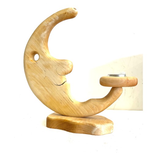 44 - Carved wooden moon tea light holder, measures approx  13